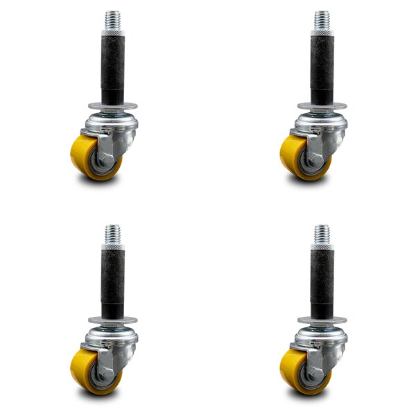 Low Profile Polyurethane 35mm Wheel 3/4 Inch Expanding Stem Caster, 4PK
